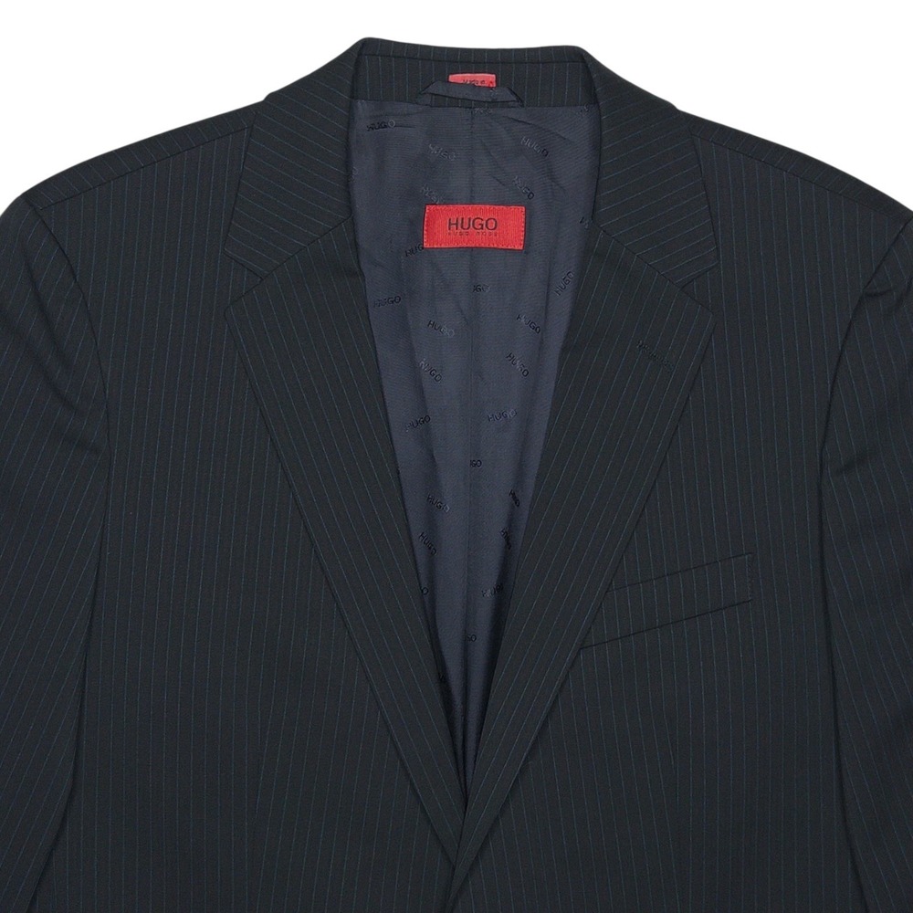 Hugo Boss Blazer Black Pinstriped Fully Lined Logo Pattern Wool Men's 38S
